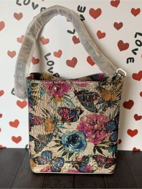 WRAPPED STRAP NWT Brahmin Mariposa Celina Bucket Butterfly Floral Flowers FIRM$
